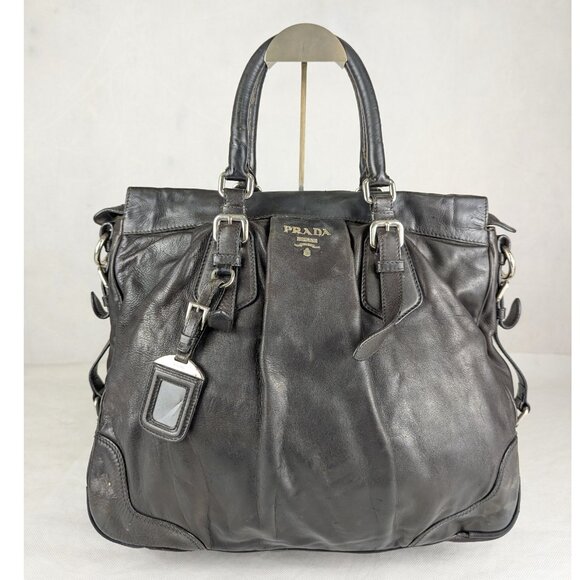 Authentic PRADA Black Leather Vitello Soft Handle Bag Handbag Made in Italy - Picture 1 of 12